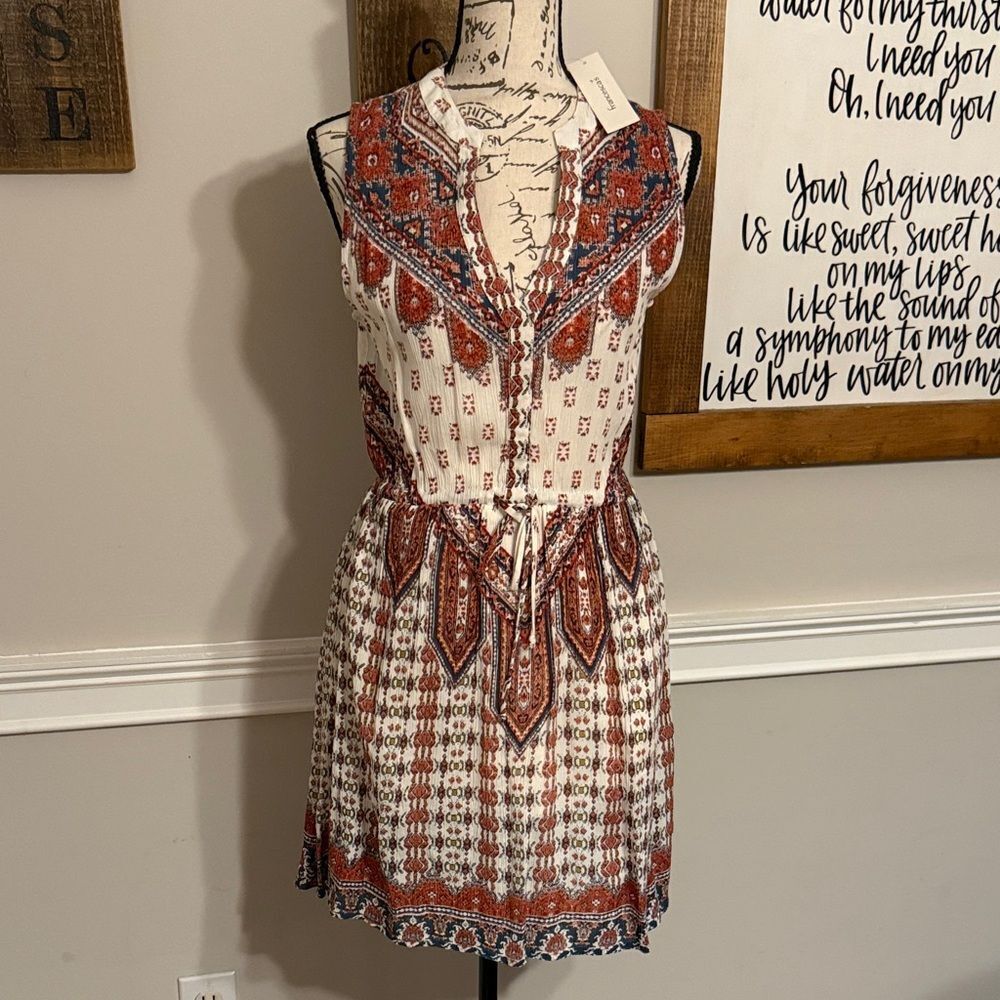 Francesca's Blue Rain Emilia Mini Dress Mixed Print Boho Southwestern